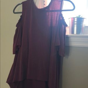 Lavender field open shoulder top.